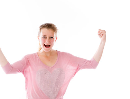 Model in studio isolated on white backgroundの写真素材