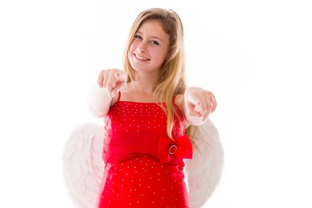 Model in studio isolated on white backgroundの写真素材