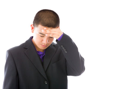 Model in studio isolated on white backgroundの写真素材