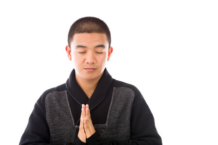 Model in studio isolated on white backgroundの写真素材