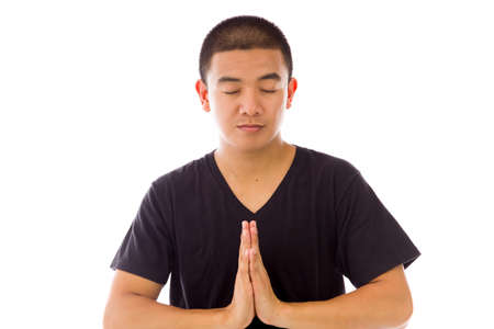 Model in studio isolated on white backgroundの写真素材