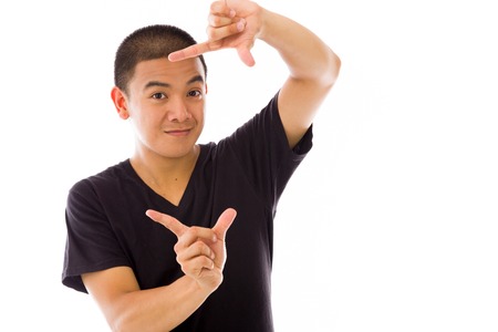 Model in studio isolated on white backgroundの写真素材