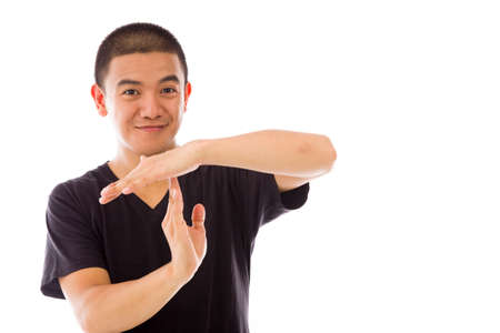 Model in studio isolated on white backgroundの写真素材