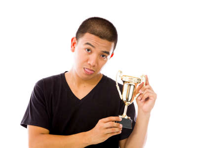 Model in studio isolated on plain grey backgroundの写真素材