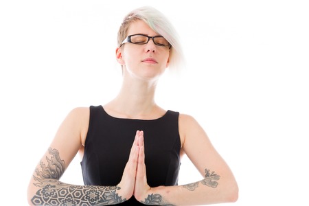 Model in studio isolated on white backgroundの写真素材