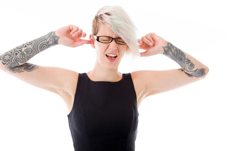 Model in studio isolated on white backgroundの写真素材