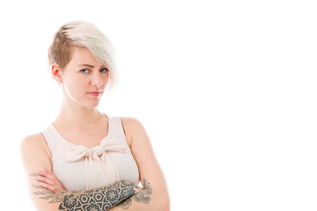 Model in studio isolated on white backgroundの写真素材