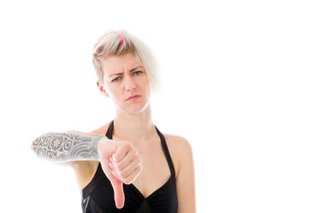 Model in studio isolated on white backgroundの写真素材