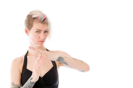 Model in studio isolated on white backgroundの写真素材