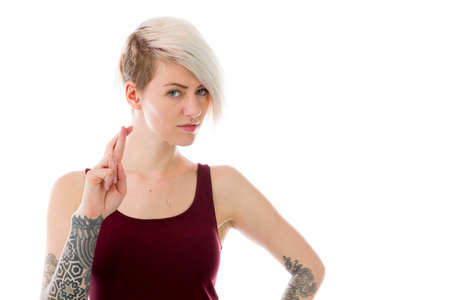 Model in studio isolated on white backgroundの写真素材