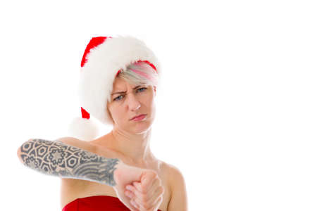 Model in studio isolated on white backgroundの写真素材