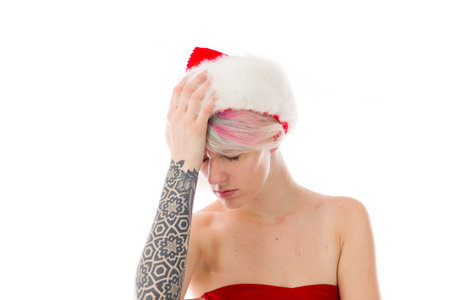 Model in studio isolated on white backgroundの写真素材