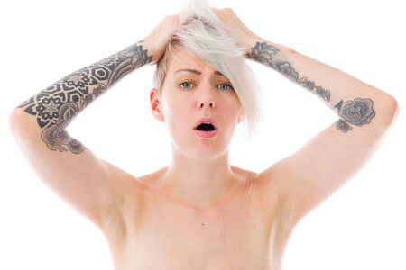 Model in studio isolated on white backgroundの写真素材