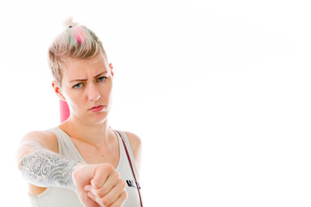 Model in studio isolated on white backgroundの写真素材