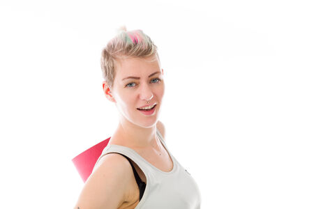 Model in studio isolated on white backgroundの写真素材