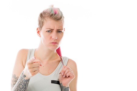 Model in studio isolated on white backgroundの写真素材