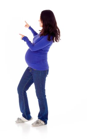 Pregnant adult asian woman isolated on white backgroundの写真素材