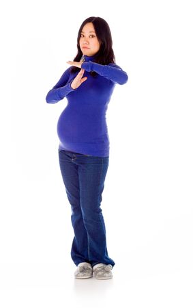 Pregnant adult asian woman isolated on white backgroundの写真素材