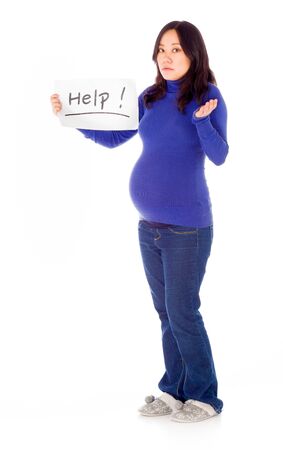 Pregnant adult asian woman isolated on white backgroundの写真素材