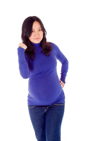 Pregnant adult asian woman isolated on white backgroundの写真素材