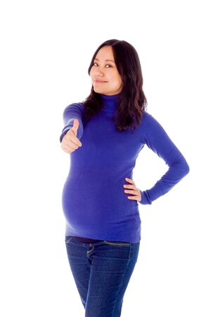 Pregnant adult asian woman isolated on white backgroundの写真素材