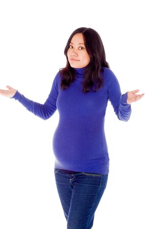 Pregnant adult asian woman isolated on white backgroundの写真素材