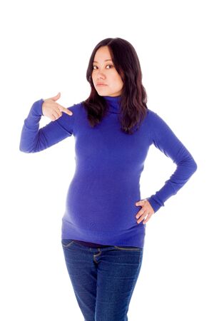 Pregnant adult asian woman isolated on white backgroundの写真素材