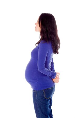 Pregnant adult asian woman isolated on white backgroundの写真素材