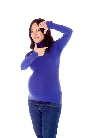 Pregnant adult asian woman isolated on white backgroundの写真素材