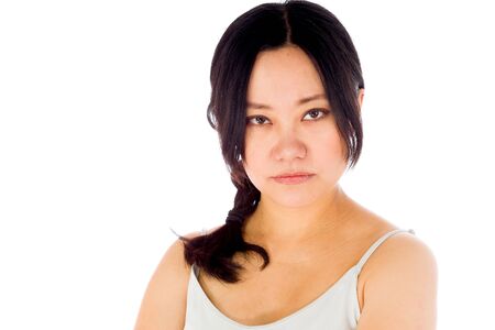 Pregnant adult asian woman isolated on white backgroundの写真素材