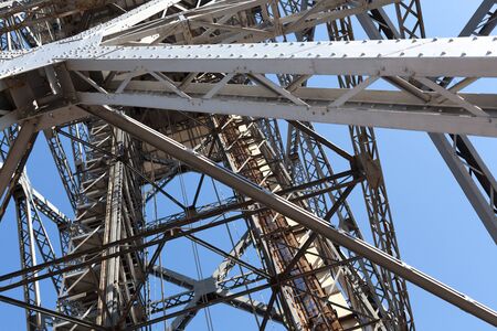 Low angle view of tower of overhead cable car, Barcelona, Catalonia, Spainの写真素材