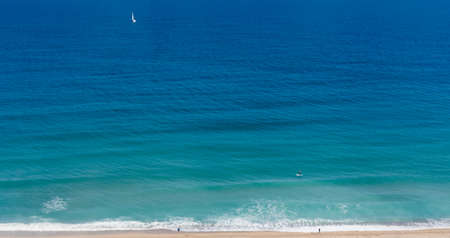 High angle view of sea, Barcelona, Catalonia, Spainの写真素材