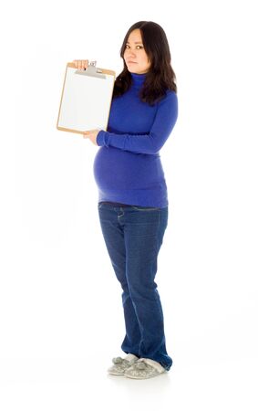 Pregnant adult asian woman isolated on white backgroundの写真素材