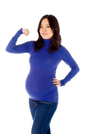 Pregnant adult asian woman isolated on white backgroundの写真素材