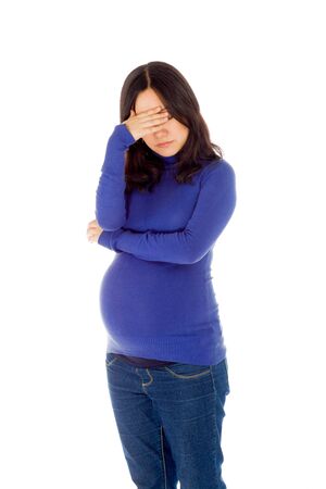 Pregnant adult asian woman isolated on white backgroundの写真素材