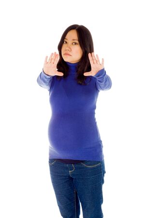 Pregnant adult asian woman isolated on white backgroundの写真素材