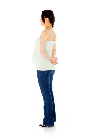 Pregnant adult asian woman isolated on white backgroundの写真素材