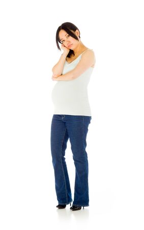 Pregnant adult asian woman isolated on white backgroundの写真素材