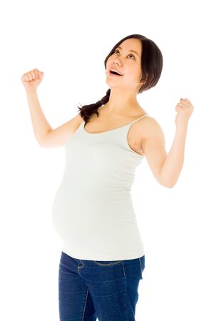 Pregnant adult asian woman isolated on white backgroundの写真素材