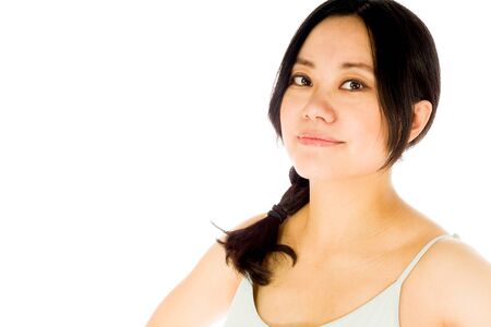 Pregnant adult asian woman isolated on white backgroundの写真素材