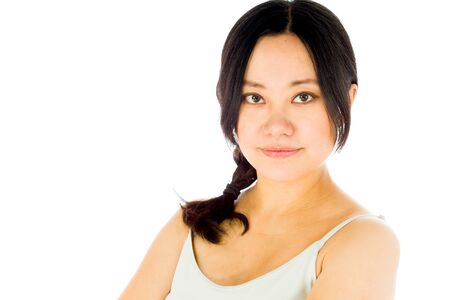 Pregnant adult asian woman isolated on white backgroundの写真素材