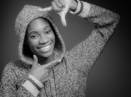 Model isolated framing with fingersの写真素材