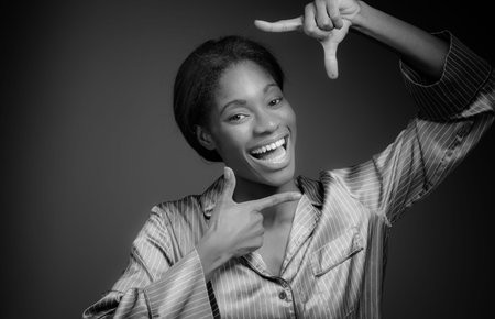 Model isolated framing with fingersの写真素材