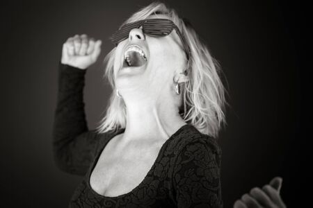 model isolated on plain background screamingの写真素材