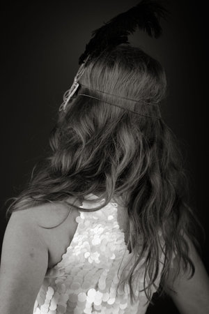 model isolated on plain background back looking behind