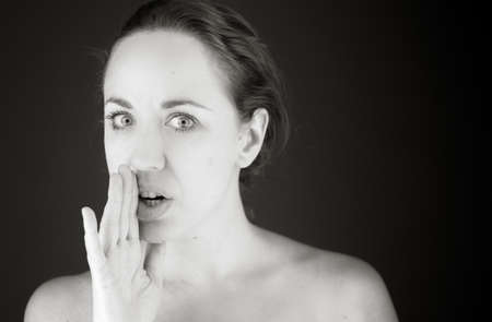 Model isolated on plain  calling shoutingの写真素材