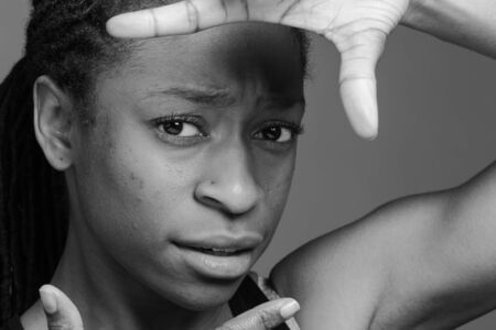 Model isolated framing with fingersの写真素材