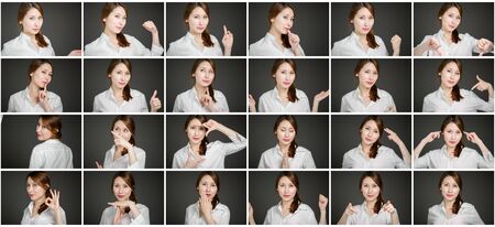 Collage of different facial expressionsの写真素材