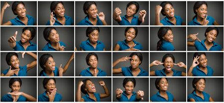 Collage of different facial expressionsの写真素材