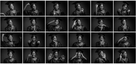 Collage of different facial expressionsの写真素材